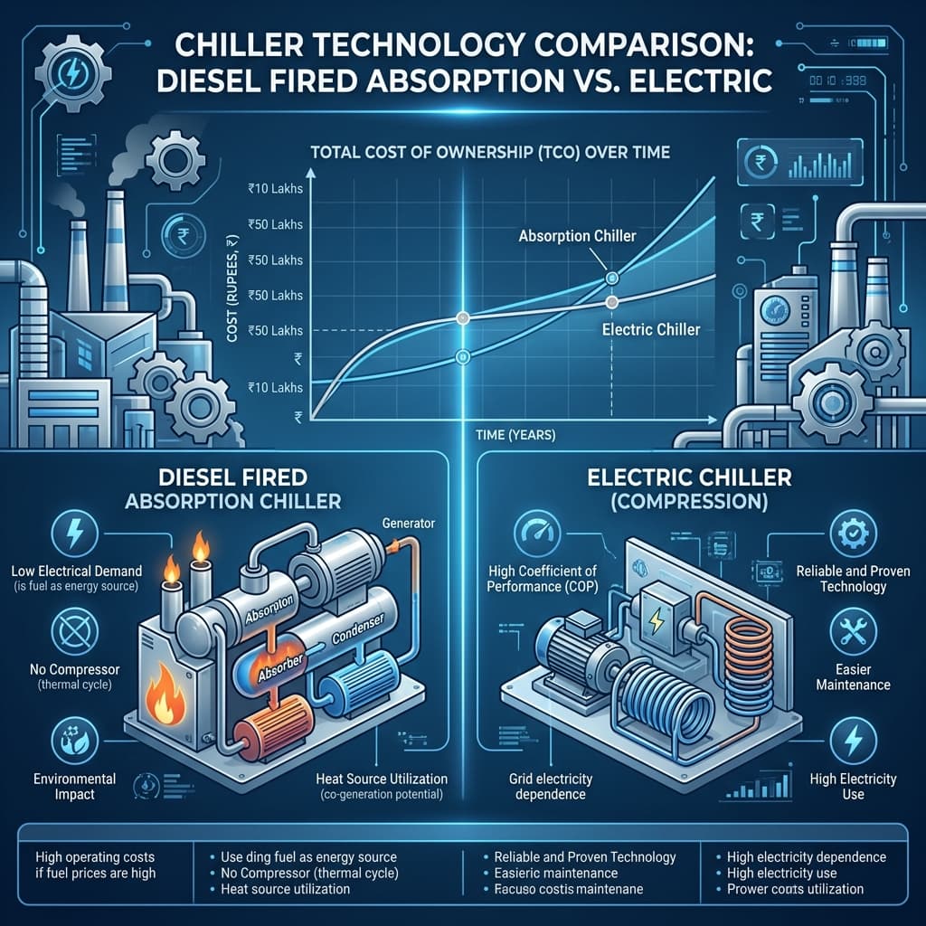 Diesel Fired Chiller vs Electric Chiller: Total Cost of Ownership in Indian Conditions (2026)